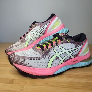 Asics Gel-Nimbus Women’s 21 White Pink Rise Bryte Running Shoes Sneakers SZ 10